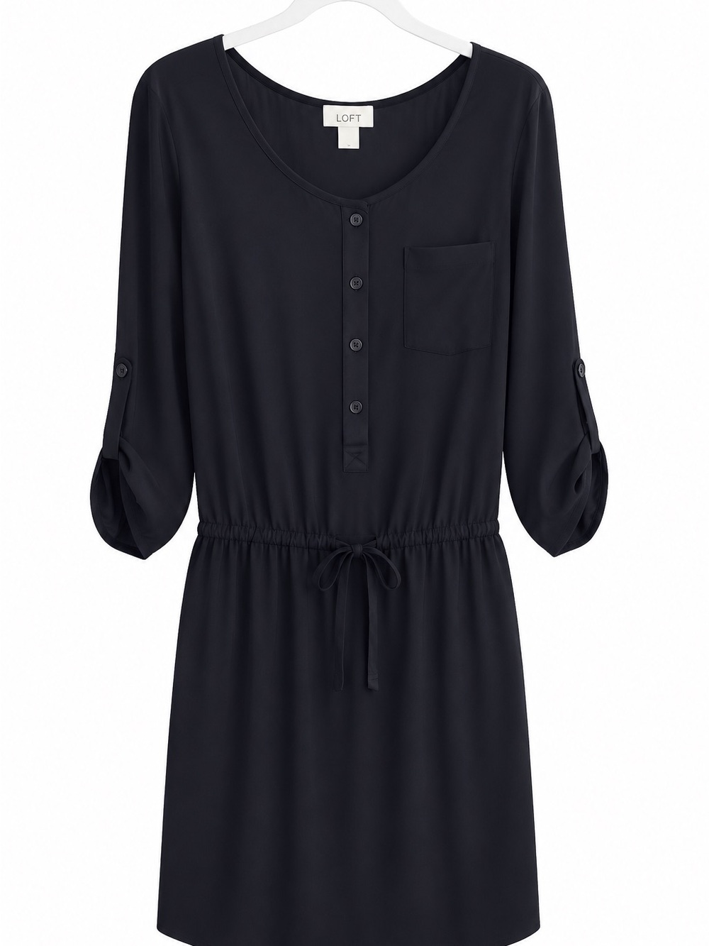 LOFT Black Button Front Drawstring Romper